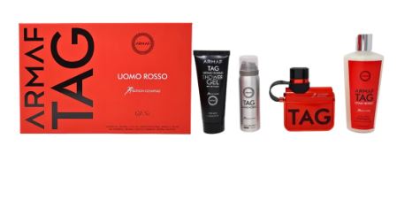 Estuche Armaf Tag Uomo Rosso Hombre, Gel de baño 100 ml+ Spray 50ml+ Perfume 100 ml+ Shampoo 250ml